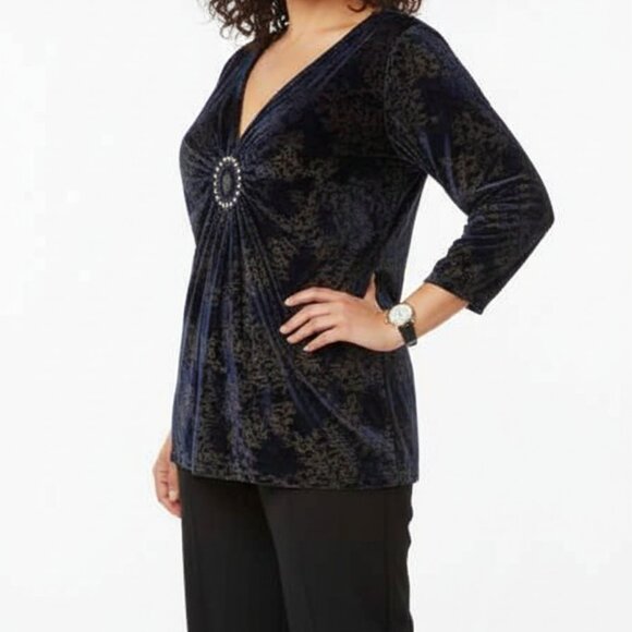 Y2K Dressbarn Royal Blue/Black Whimsigoth Fairy Velvet Burnout Tunic Top Sz 2X - Picture 4 of 7